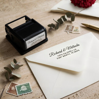 Elegante script naam adres zwart  zelfinktende stempel