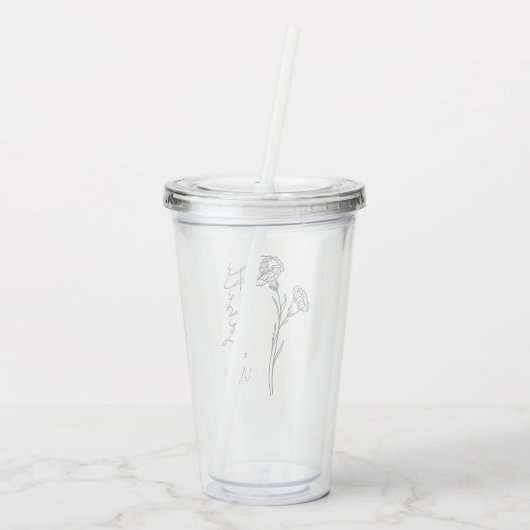 Elegante Script Naam Anjer Januari Geboorte Bloem Acryl Drinkbeker (Achterkant)