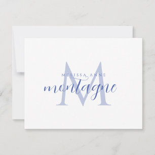 Elegante script naam blauwe monogram plat notitiek notitiekaartje