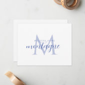 Elegante script naam blauwe monogram plat notitiek notitiekaartje (Voorkant / Achterkant in situ)
