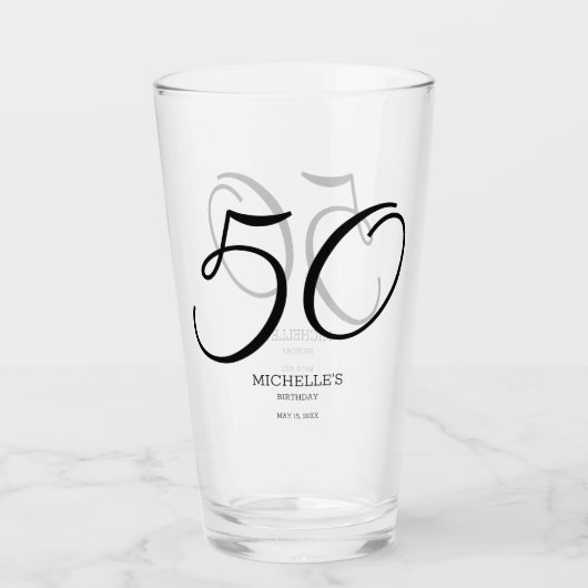 Elegante script naam datum 50ste verjaardag glas (Voorkant)