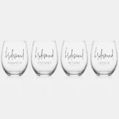 Elegante Script Naam Datum Bruidsmeisje Gift Wijnglas Zonder Voet (Voorkant)