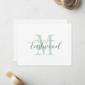 Elegante Script Naam Groene Monogram Platte Nota K Notitiekaartje (Voorkant / Achterkant in situ)