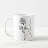Elegante script naam juni geboortemaand bloem roos koffiemok (Links)