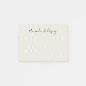 Elegante Script Naam op Beige Faux Canvas Textuur Post-it® Notes (Voorkant)