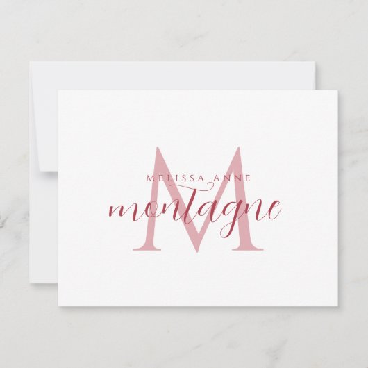 Elegante script naam rood monogram plat notitiekaa notitiekaartje (Voorkant)