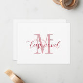 Elegante Script Naam Rood Monogram Platte Nota Kaa Notitiekaartje (Voorkant / Achterkant in situ)