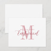 Elegante Script Naam Rood Monogram Platte Nota Kaa Notitiekaartje (Voorkant / Achterkant)