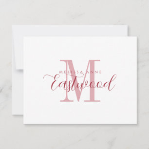 Elegante Script Naam Rood Monogram Platte Nota Kaa Notitiekaartje
