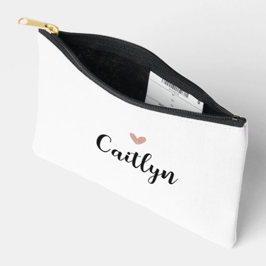 Elegante Script Naam & Roos Gouden Hart Etui (Open)