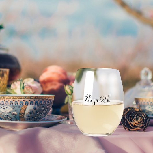 Elegante script naam vrouw wijnglas zonder voet