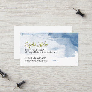 Elegante Script Naam Waterverf Blauw Wit Contactkaartje