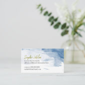 Elegante Script Naam Waterverf Blauw Wit Contactkaartje (Staand voorkant)