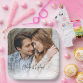 Elegante Script Namen Foto Overlay Bruiloft Papieren Bordje (Feest)