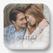 Elegante Script Namen Foto Overlay Bruiloft Papieren Bordje (Voorkant)