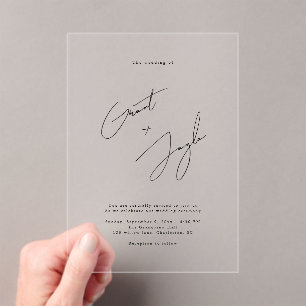 Elegante Script Namen Huwelijk Modern Zwart Clear Acryl Uitnodigingen