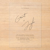 Elegante Script Namen Huwelijk Modern Zwart Clear Acryl Uitnodigingen (Voorkant)