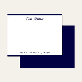 Elegante Script Navy Blauwe Briefpapier Rand  Notitiekaartje