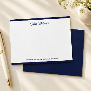 Elegante Script Navy Blauwe Briefpapier Rand Notitiekaartje