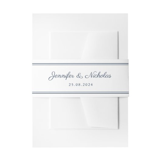 Elegante script navy blue bruiloft uitnodigingen wikkel (Voorkant Voorbeeld)