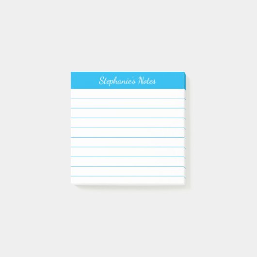 Elegante script notities luchtblauw gelinieerd post-it® notes (Voorkant)