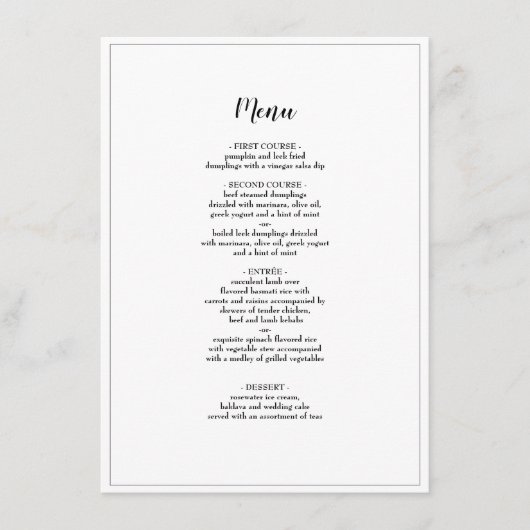 Elegante script omrande trouw diner menu (Voorkant)