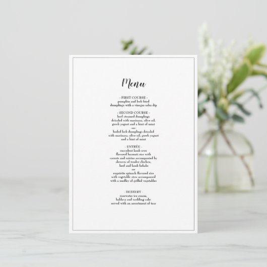 Elegante script omrande trouw diner menu (Staand voorkant)