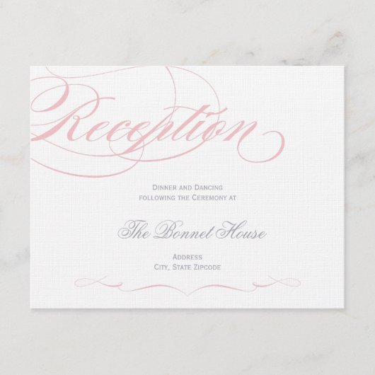 Elegante Script Ontvankaart - Roze Roos Informatiekaartje (Voorkant)