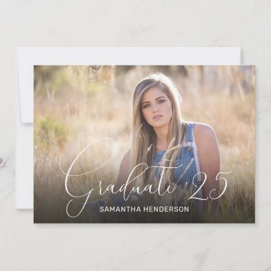 Elegante Script Overlay 2 Photo Afstuderen Aankondiging (Voorkant)