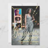 Elegante Script Overlay 4 Photo Collage Afstuderen Aankondiging (Voorkant)