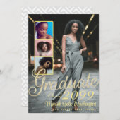 Elegante Script Overlay 4 Photo Collage Afstuderen Aankondiging (Voorkant / Achterkant)