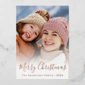 Elegante Script Overlay Aangepaste Foto Kerstmis Folie Feestdagenkaart (Voorkant)