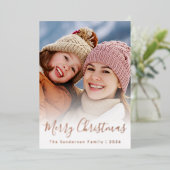 Elegante Script Overlay Aangepaste Foto Kerstmis Folie Feestdagenkaart (Staand Voorkant)