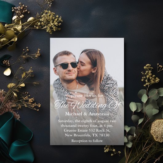 Elegante Script Overlay Afbeelding Huwelijk Kaart
