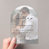Elegante script overlay boog foto bruiloft acryl uitnodigingen (Insitu (Draagbaar))