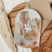 Elegante script overlay boog foto bruiloft kaart