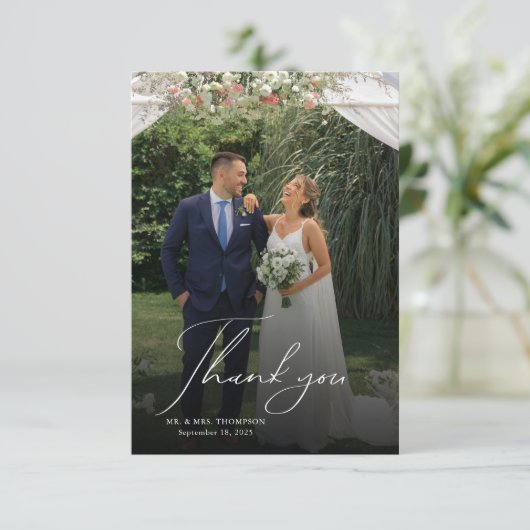 Elegante script overlay bruiloft bedankkaart (Staand voorkant)