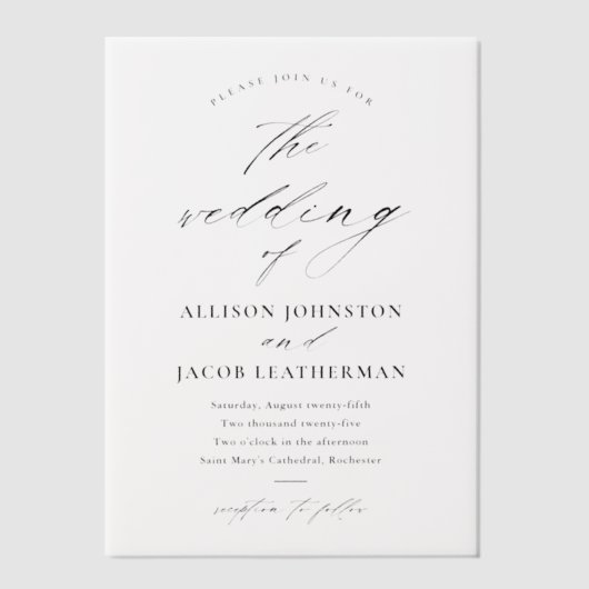 Elegante script overlay bruiloft vellum uitnodigingen (Voorkant)