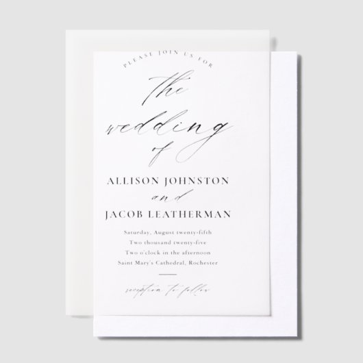 Elegante script overlay bruiloft vellum uitnodigingen (Offset)