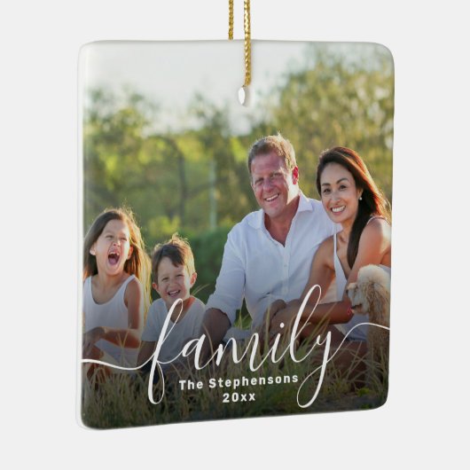 Elegante script overlay dubbelzijdige familiefoto keramisch ornament (Rechts)