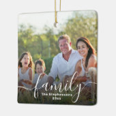 Elegante script overlay dubbelzijdige familiefoto keramisch ornament (Links)