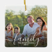 Elegante script overlay dubbelzijdige familiefoto keramisch ornament (Voorkant)