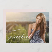 Elegante Script Overlay Photo Graduation Party Kaart (Voorkant / Achterkant)
