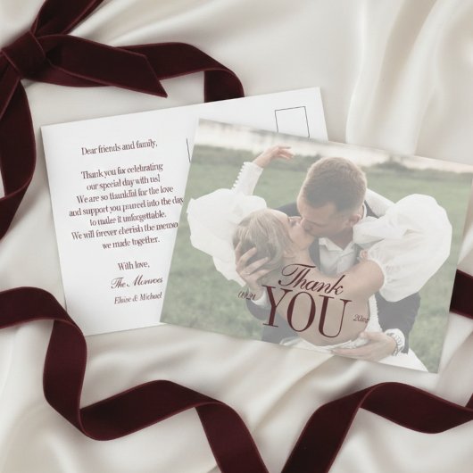 Elegante Script Overlay Trouwfoto Bedankt Briefkaart