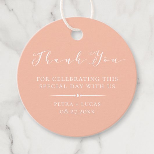 Elegante Script Perzik Bedankt Bedankjes Labels (Voorkant)