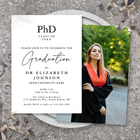Elegante Script PhD-diploma foto afstudeerfeest Kaart