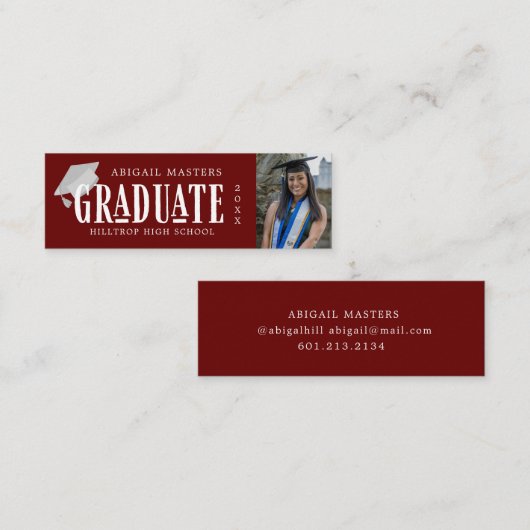 Elegante Script Photo afstuderen naamkaart Mini Visitekaartje (Voorkant / Achterkant)