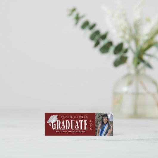 Elegante Script Photo afstuderen naamkaart Mini Visitekaartje (Staand voorkant)