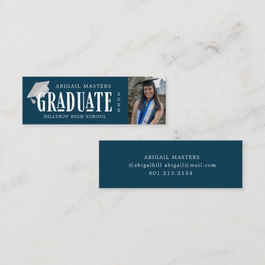 Elegante Script Photo afstuderen naamkaart Mini Visitekaartje (Voorkant / Achterkant)