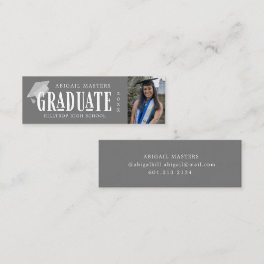 Elegante Script Photo afstuderen naamkaart Mini Visitekaartje (Voorkant / Achterkant)